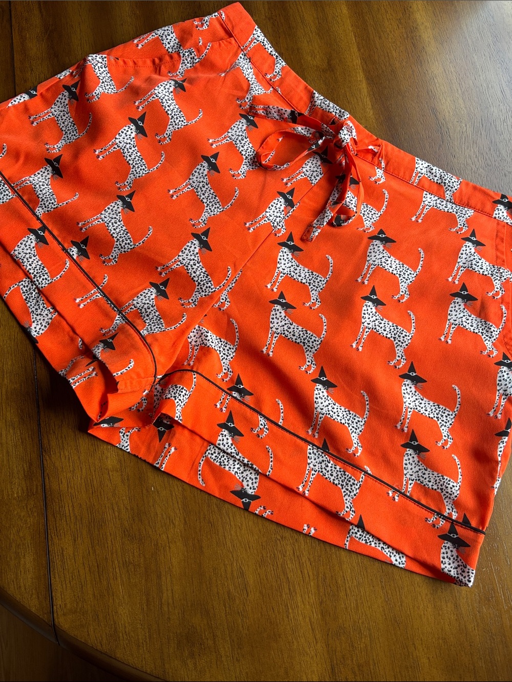 Bouffants & Broken Hearts Orange Dalmatian Print Pull-On Shorts - Picture 1 of 4